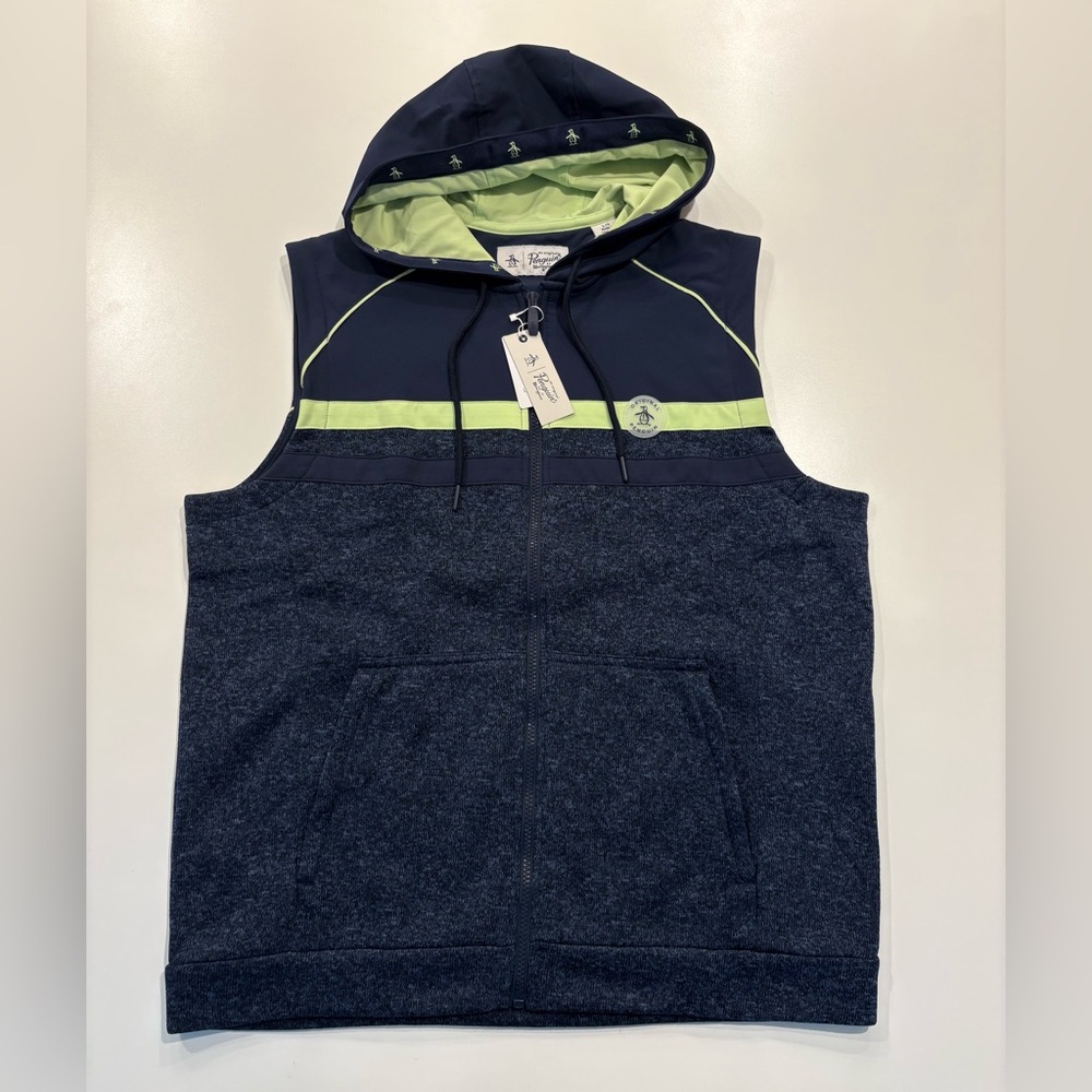 NWT Original Penguin Men's Performance  Vest w/ Hood Size Large, Navy
